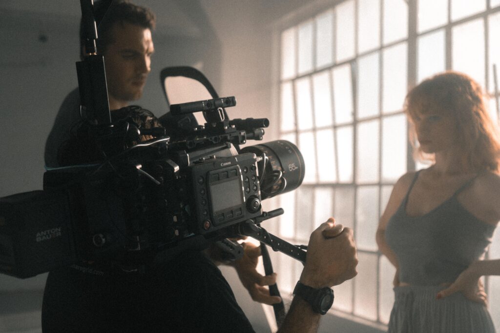 Cameraman em sessão de filmagem